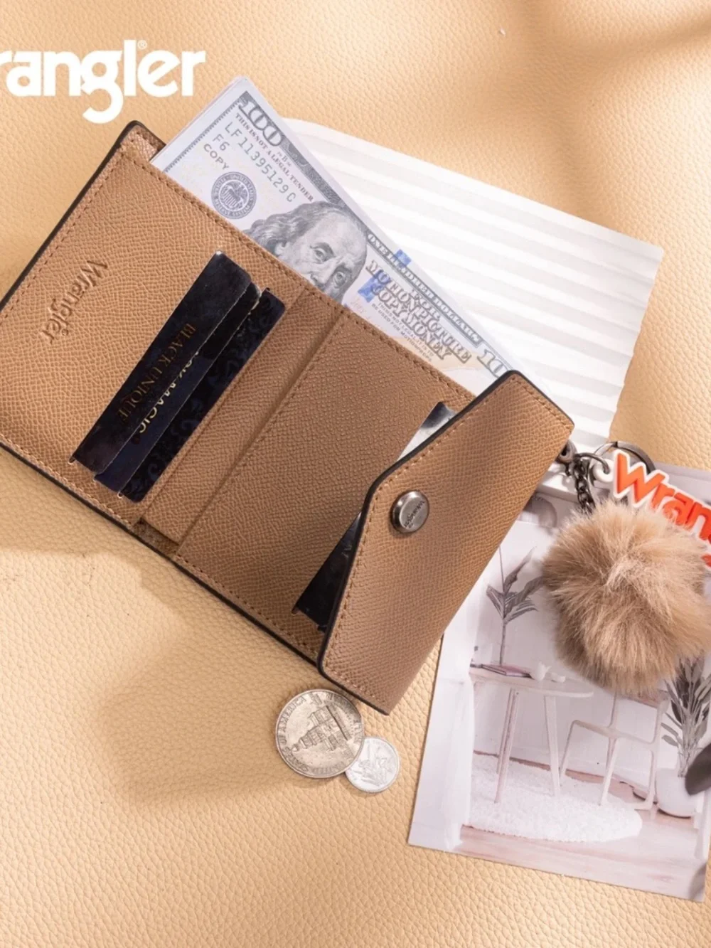 Wrangler Tri-Fold Wallet with Keyring Pom Pom Jean